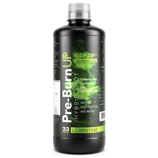 Gainup Pre-BurnUp Hybrid Shot 1000ML Pre-workout ve Thermo L-Carnitine Yeşil Elma & Limon