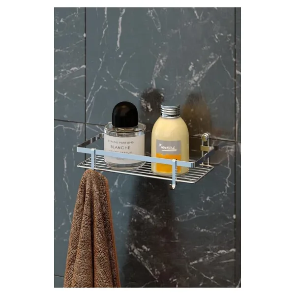 Geseus Tek Katlı Kancalı Banyo Rafı Krom ES081