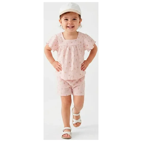 HelloBaby Kız Bebek Bluz-Şort Çiçek Baskılı Bisiklet Yaka Short Sleeve Reçme 18-24 Ay