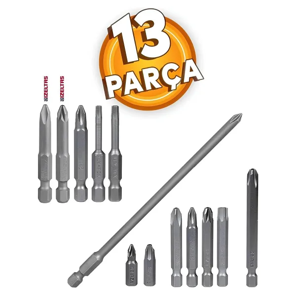 İzeltaş Matkap Bits Uç Vidalama Ucu Düz Yıldız Torx Uçları Seti (13 PARÇA)
