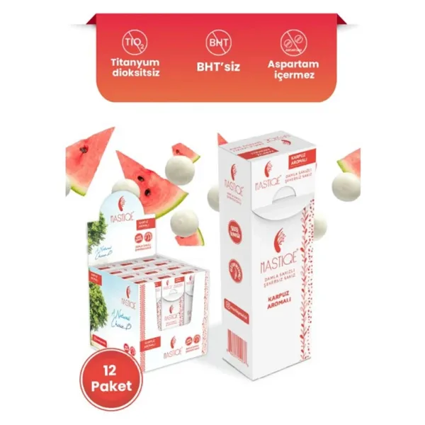 Mastiqe Doğal Karpuz Aromalı Damla Sakızlı Şekersiz Sakız 20 Grx12 Adet
