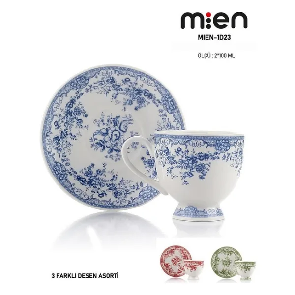 Mien 2'li Porselen Kahve Fincan Takımı - 100 ml (3 Farklı Renk Seçeneği) - Beyaz