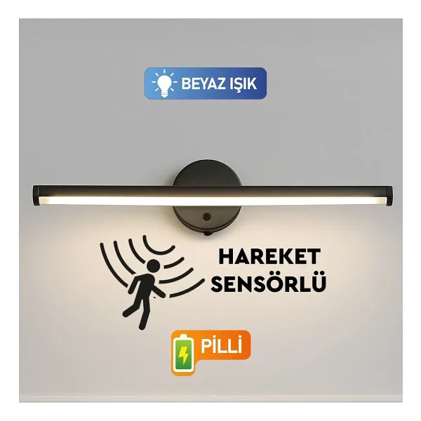 Nobbystar Sök-Tak Sensörlü Beyaz Işık Yapışkanlı Pilli Led Aplik 38cm
