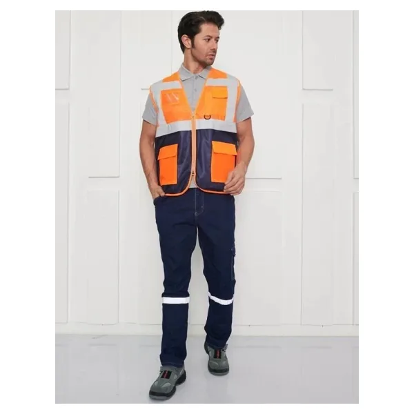 Orange Safety Mühendis Tipi Ikaz Yeleği Turuncu-lacivert