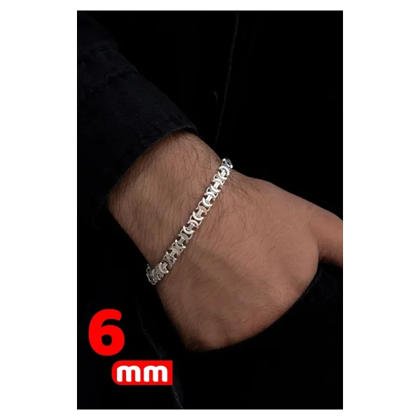 Osmanlı Gümüş 6Mm 925 Ayar Gümüş Erkek Bileklik Künye Parlak Euro Kral Model