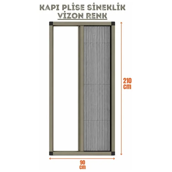 Plise Pileli Sürgülü [EN90 x Boy 210CM] Akordiyon Kayar Kapı - Pencere Sineklik (Demir Kapı ,ahşap Kapı, Çelik Kapı Pimapen Kapı Sinekliği - 90 x 210 - Vizon
