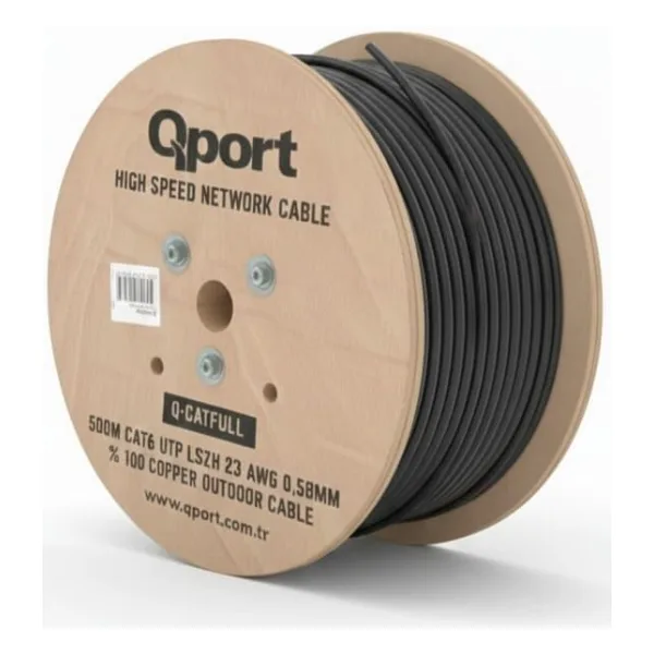 QPORT Q-CATFULL 500MT CAT6 OUTDOOR LSZH NETWORK KABLO SIYAH 23 AWG