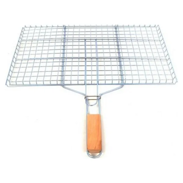 Royaleks Ahşap Saplı Mangal Izgarası Galvanizli Paslanmaz Kafes Demir 32 X 42 Cm