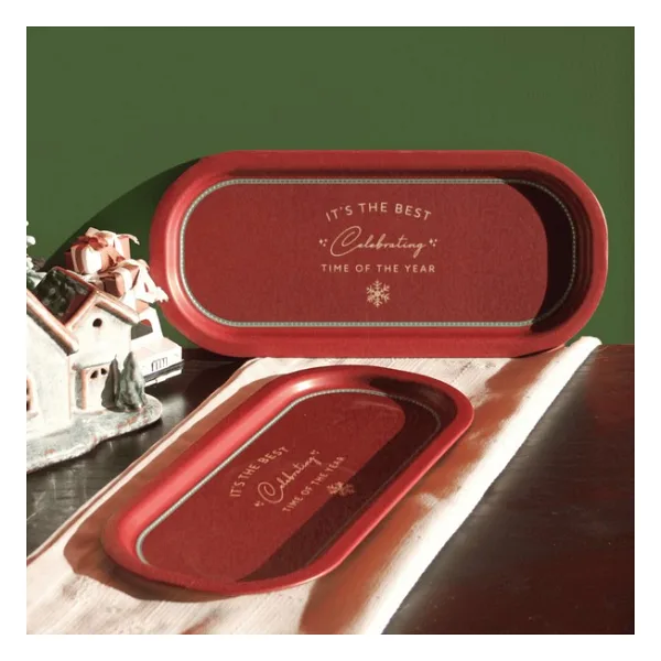 Sarkap Home 16x35 cm 2'li Oval Sunumluk Tepsi - Bordo Wishes