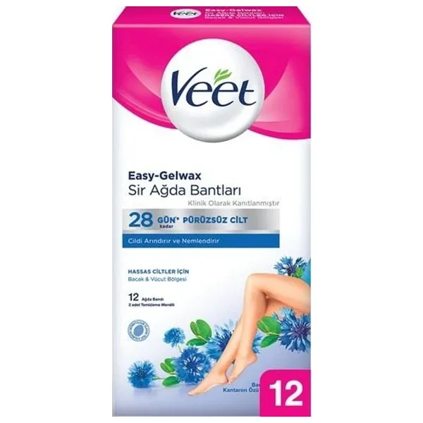 Veet Professional Hassas Ciltler için Bacak ve Vücut Bölgesi 12'li Sir Ağda Bandı