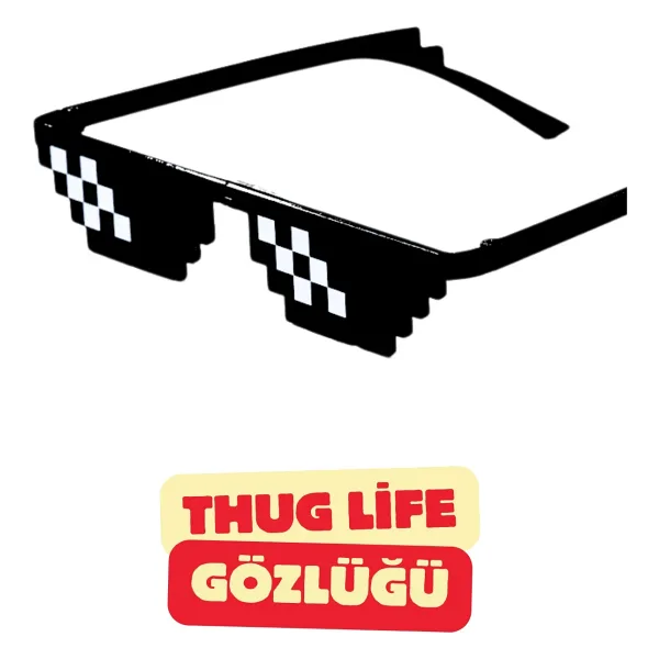 Vekorr Thug Life Güneş Gözlüğü Siyah Parti Piksel Tasarımlı Eğlenceli Gözlük