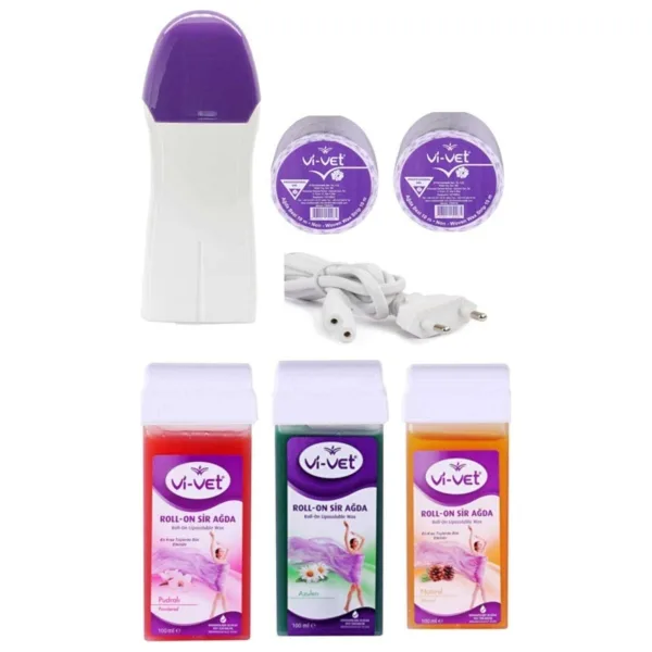 Vi-Vet 3 Adet Kartuş Roll-On Kolay Ağda 2 Yıl Garantili Ağda Makinesi 2 Ad 10MT Ağda Bezi Ağda Seti