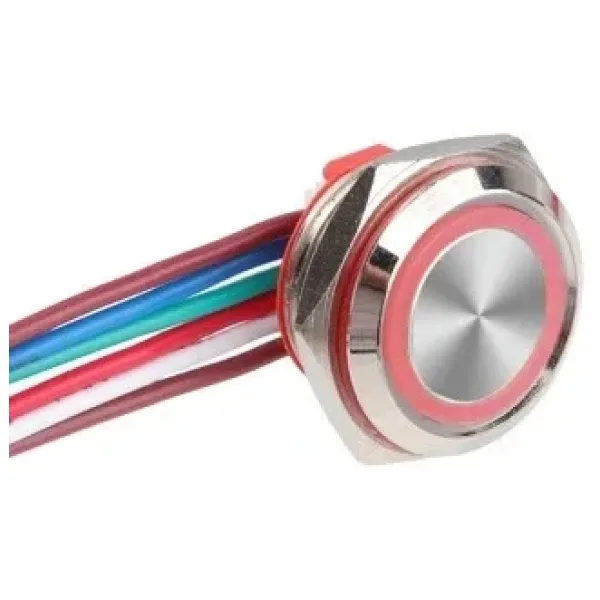 WD16C1-Wired-P1-E 16mm Düz Yaylı Kırmızı Işıklı Metal Buton - Kablolu
