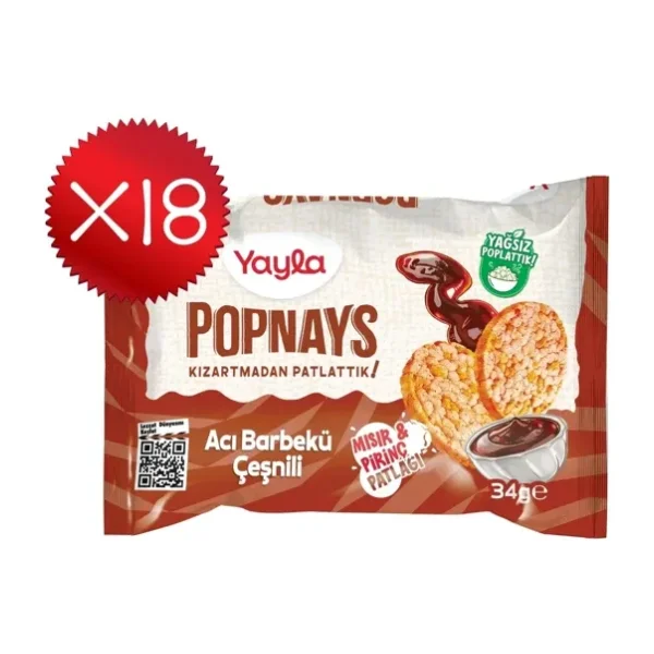 Yayla Popnays Acı Barbekü Çeşnili Mısır ve Pirinç Patlağı 34 g x18