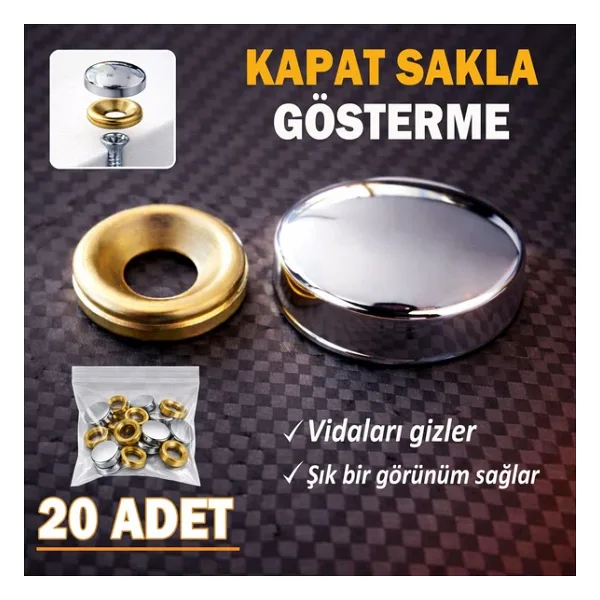 20 Adet Vida Kapatıcı Kapağı 15 Mm Metal Vida Tapası Tıpası Dekoratif Vida Gizleyici Krom