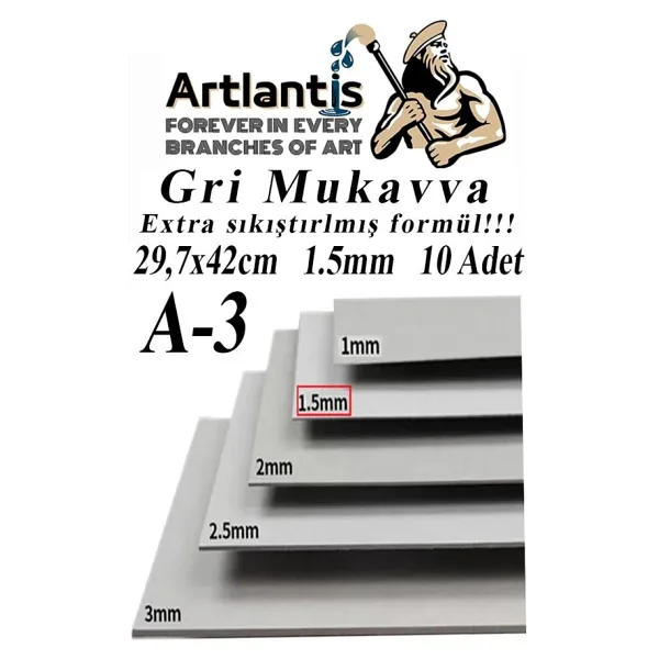 A3 Mukavva Gri 1.5 Mm 10 Adet 1 Paket 29.7X42 Cm A-3 Mukavva 1,5 Mm Kalinliginda A-3 Mukavva