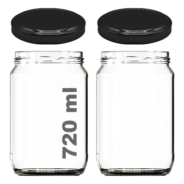 Afracam 720 ml Metal Siyah Kapaklı Bal Kavanozu 720 cc Şeffaf Konserve Kavanoz 2 Adet (1 kg Bal Alır)