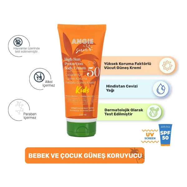 Angie Sun 200 ml 50 Faktör Çocuk Güneş Kremi