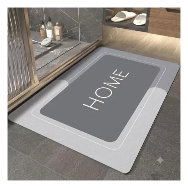 Banyo Paspası Süper Su Emici Kaymaz Tabanlı Dikdörtgen Diatomit Paspas 60x40cm Gri