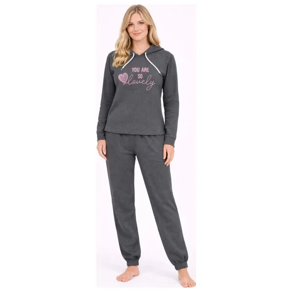 Burcumay Kadın Kapüşonlu Kışlık Gri Eşofman Pijama Takımı