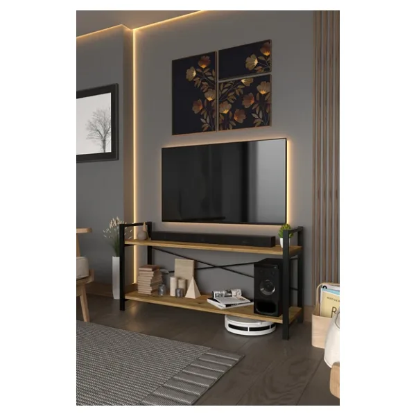 DIGERUI 2 Metal Raflı Televizyon Sehpası Tv ünitesi Tv sehpası Ceviz