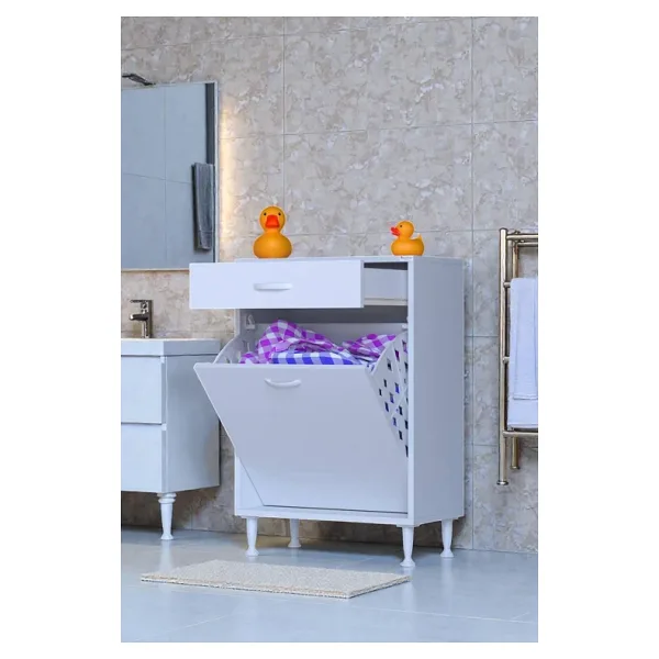 Eliusta Asil 60 Cm Kirli Çamaşır Sepetli Banyo Dolabı 1 Çekmeceli Mutfak Çok Amaçlı Dolap 60X88x32,5 Cm