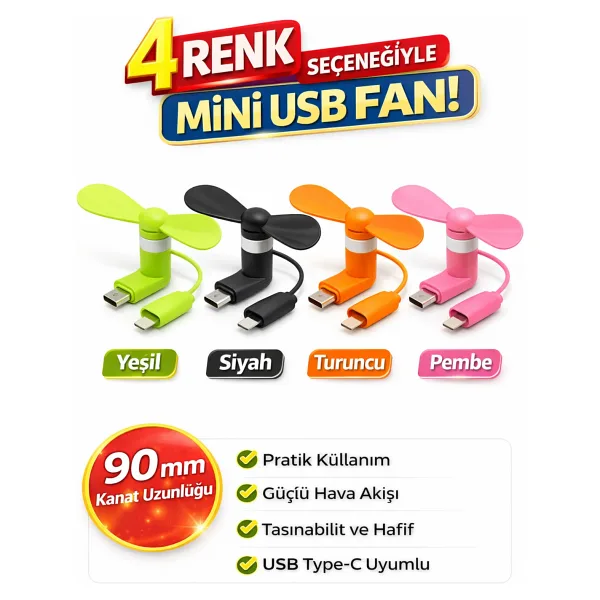 FREED TOOLS Telefon şarj girişli 2 ın1 pervane soğutucu mini fan