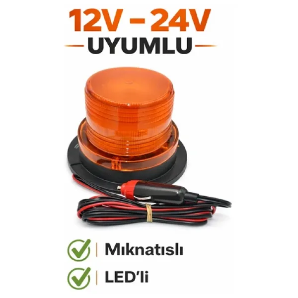 GUMUSONLINE EMİR GALAKSİ DÖNER TURUNCU 12V / 24V TEPE LAMBA LEDLİ MIKNATISLI