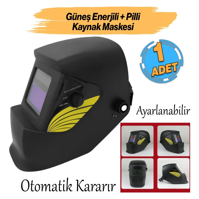 Güneş Enerjili Pilli Otomatik Kararan Baş Maskesi Siperlik Kartuşlu Kaynak Gözlüğü Ayarlanabilir