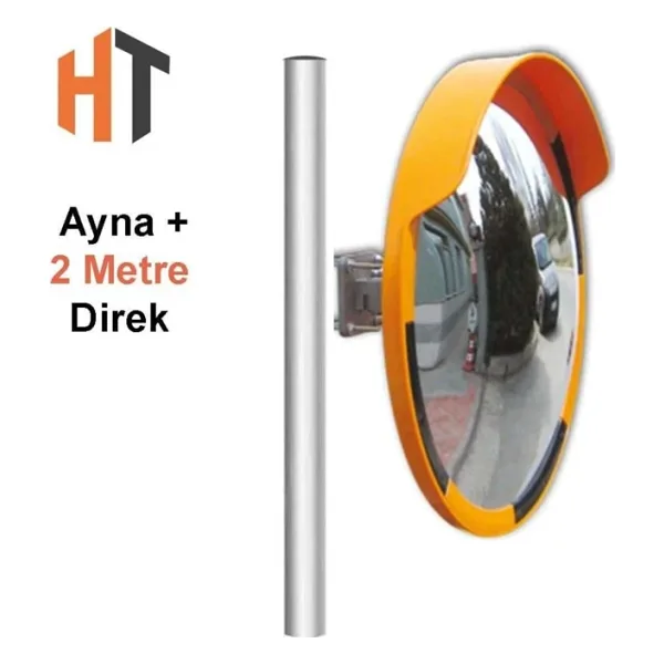 Hayat Trafik Trafik Güvenlik Aynası 60 Cm Sarı-Siyah Ve 2 M Galvaniz Flanşlı Direk Set