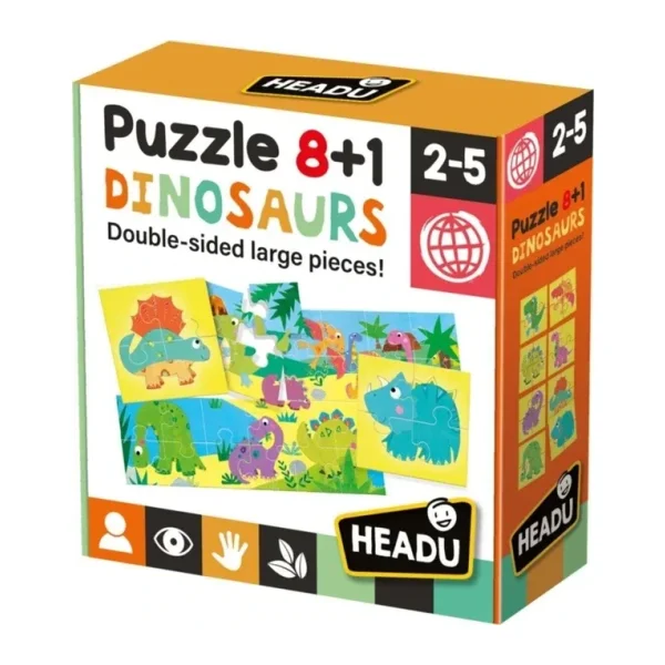 Headu 8+1 Çift Taraflı Dinozorlar Puzzle