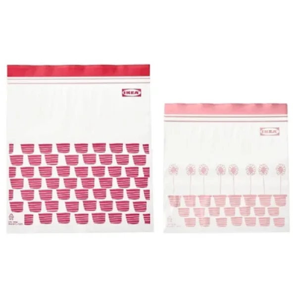 Ikea Istad Kilitlenebilir Ve Yıkanabilir Buzdolabı Poşeti, Kırmızı-Pembe, 2,5 Lt Ve 1,2 Lt, 50 Adet