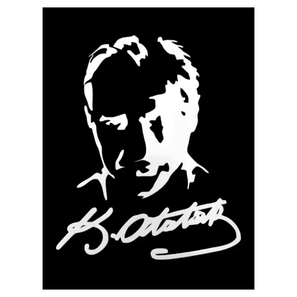 K.Atatürk Silüetli İmzalı Oto Sticker Beyaz 19x15cm