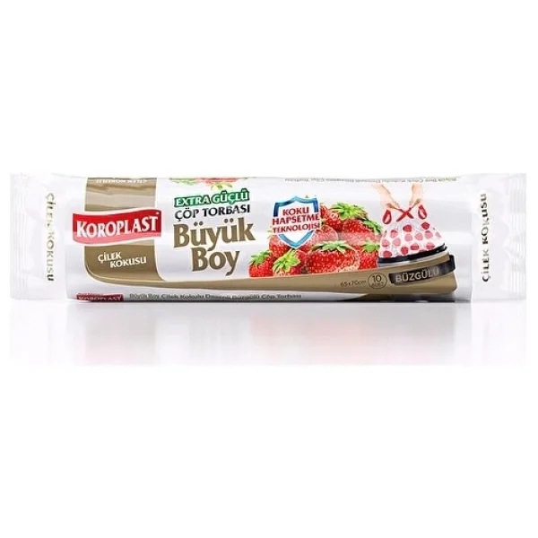 Koroplast Ekstra Güçlü Kokulu Büzgülü Büyük Boy Çöp Poşeti 10'lu