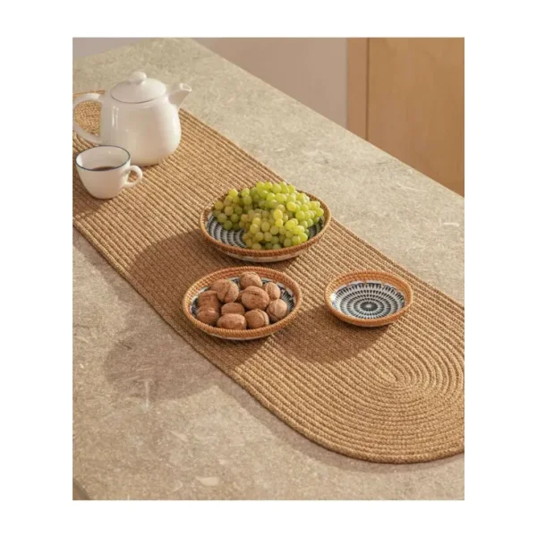 Koza Home Cesta Amerikan Servis El Yapımı Pamuklu Natural Jüt Örme Düz Runner 37x136cm 9029