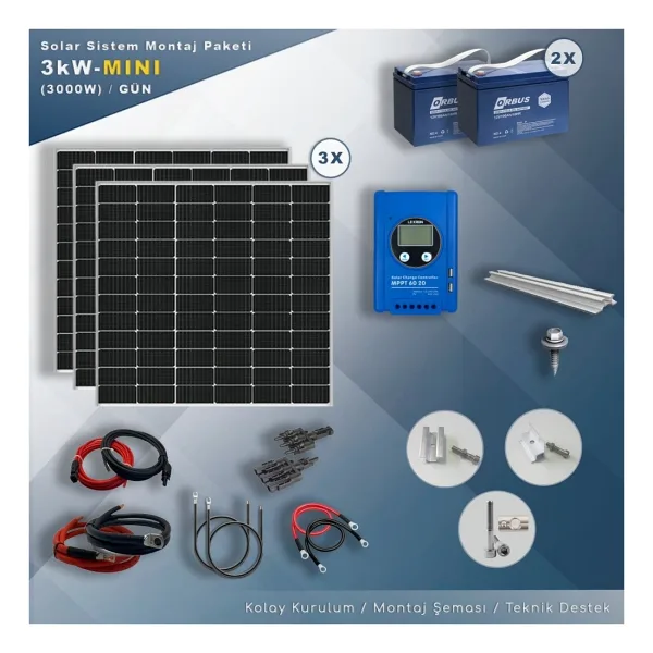 MATECH 3 kW Mini Solar Paket Sistem (3000W/Gün)