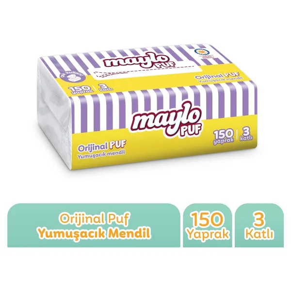Maylo Puf 150 Yapraklı 3 Katlı Mendil Tek Paket Parfümsüz ve Düz Yapıda