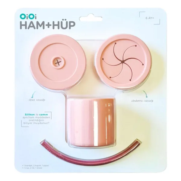 OİOİ Ham+Hüp Pipetli Bardak Seti 6 Ay+ Pembe-Bordo