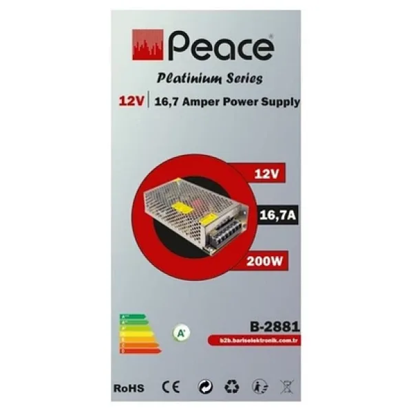 Peace B2881 220 Volt 12 Volt 16,7 Amper Metal Kasa Adaptör