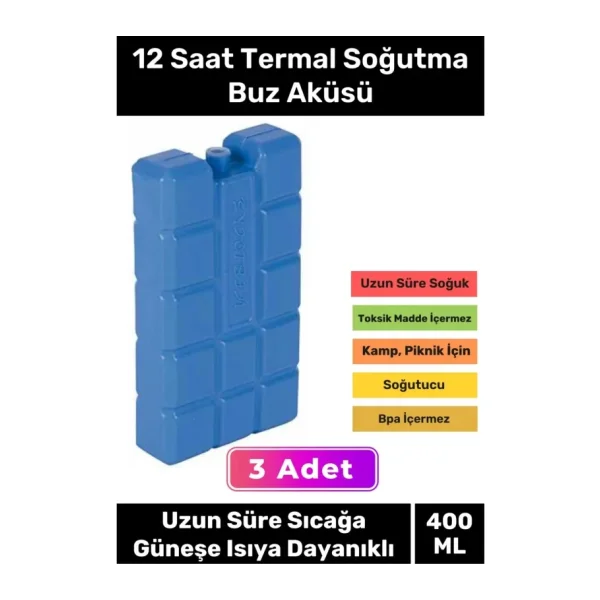 Premium Uzun Süre Sıcağa Güneşe Isıya Dayanıklı 12 Saat Termal Soğutma Buz Aküsü Kasedi 3'lü