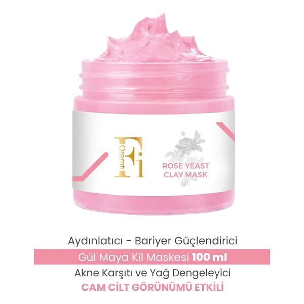Qremfi Gül Maya Kil Maskesi Aydınlatıcı Bariyer Güçlendirici Akne Karşıtı Yağ Dengeleyici 100 ml