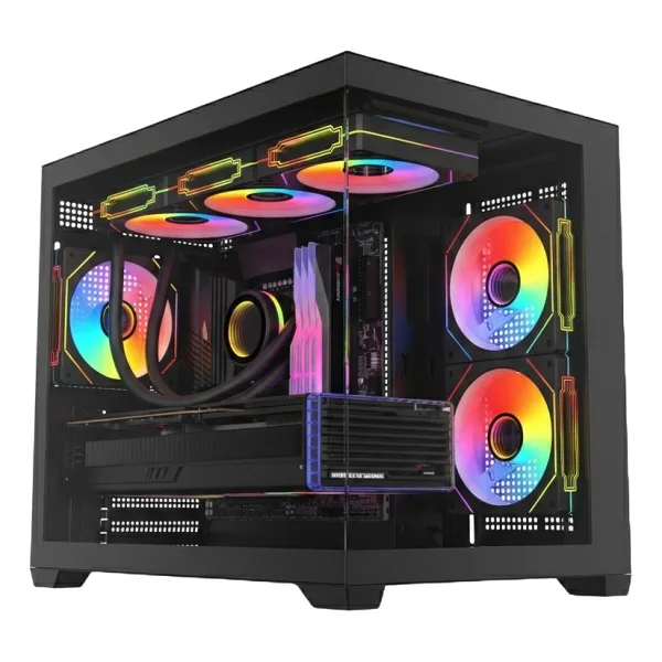 Revenge Siyah Terranova Kumandalı 6 RGB Fanlı Midi Tower Cam Panel Gaming Oyuncu Boş Bilgisayar Kasası