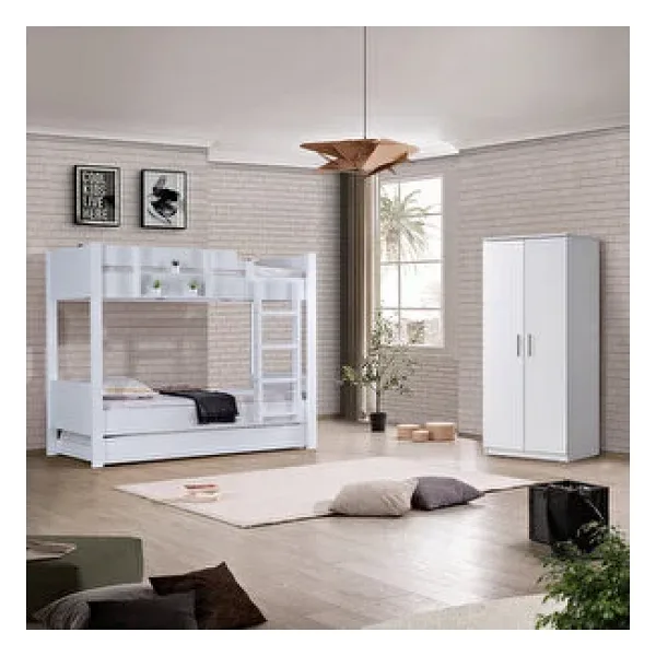 Setay Mobilya Asya Ayrılabilir Yavrulu Ranza 2 Kapaklı Dolap Beyaz + 2 Adet Comfort Yatak