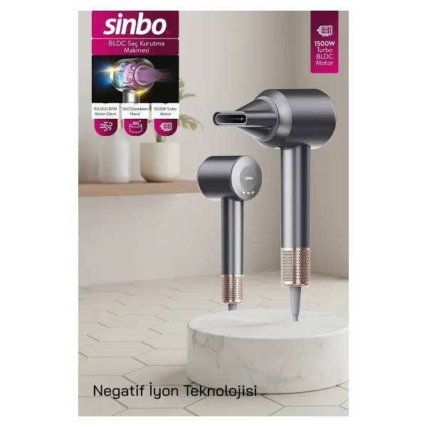 Sinbo SHD-1739 1500 W Gri Saç Kurutma Makinesi