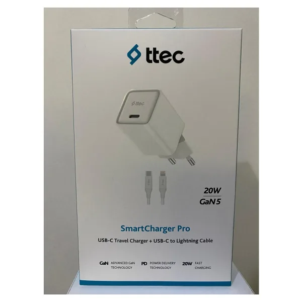 Ttec 2TC20LB ttec SmartCharger 20W PD GAN Seyahat Hızlı Şarj Aleti + USB-C - Lightning 150cm Kablo