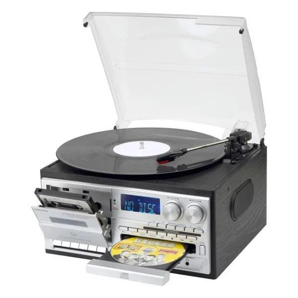 Ultratekno Hepsi Bir Arada Elektrikli Vintage Plak Çalar CD Çalar Kaset USB Bluetooth Tf Aux Özellikli Kumandalı Pikap - Gümüş