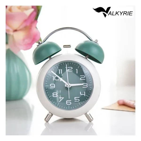 Valkyrie Akar Saniyeli Analog Yüksek Sesli Şirin Masa Saati Alarmlı Işıklı Dakik Çift Çanlı Yeşil