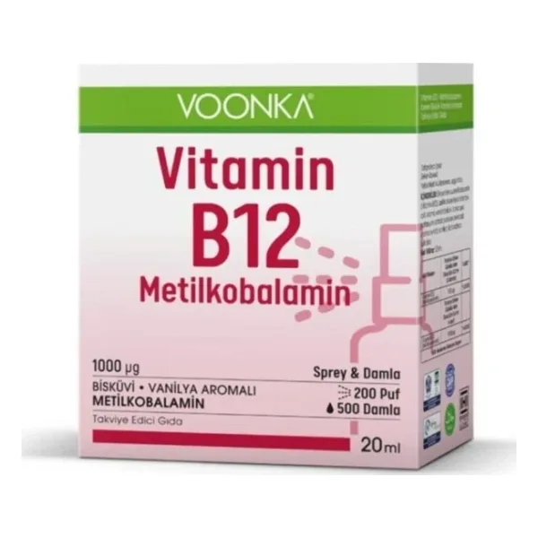Voonka Vitamin B12 Metilkobalamin Oral 20 ml Sprey Damla