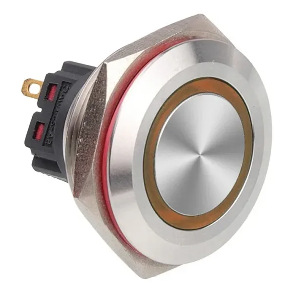 WD30B-P1-E 30mm Düz Yaylı Işıklı Metal Buton - Sarı