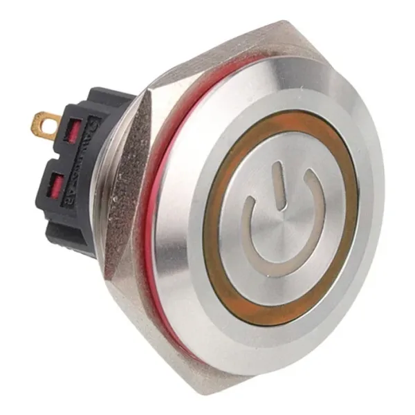 WD30B-P1-EC 30mm Düz Yaylı Işıklı Power Metal Buton - Sarı